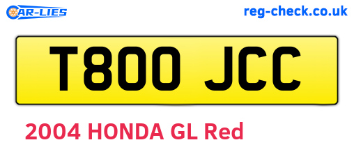 T800JCC are the vehicle registration plates.