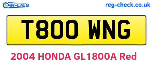 T800WNG are the vehicle registration plates.