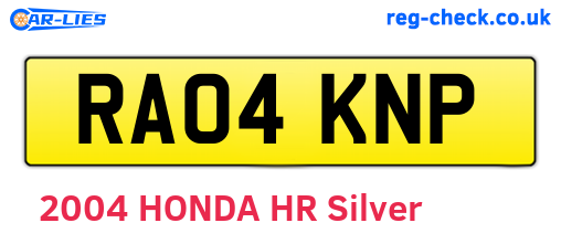 RA04KNP are the vehicle registration plates.