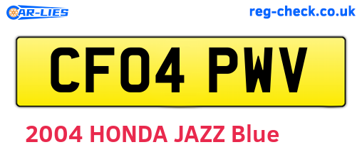 CF04PWV are the vehicle registration plates.