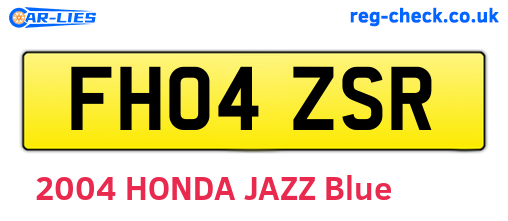 FH04ZSR are the vehicle registration plates.