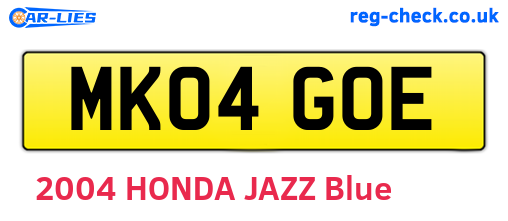 MK04GOE are the vehicle registration plates.