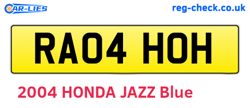 RA04HOH are the vehicle registration plates.