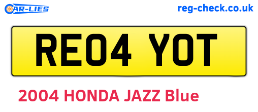 RE04YOT are the vehicle registration plates.