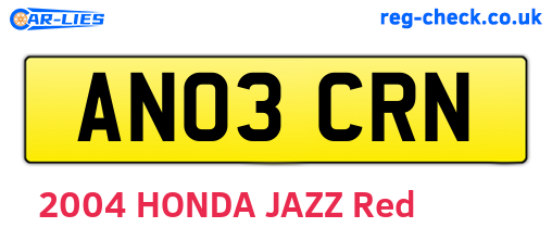 AN03CRN are the vehicle registration plates.