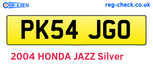 PK54JGO are the vehicle registration plates.