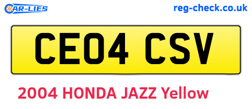CE04CSV are the vehicle registration plates.