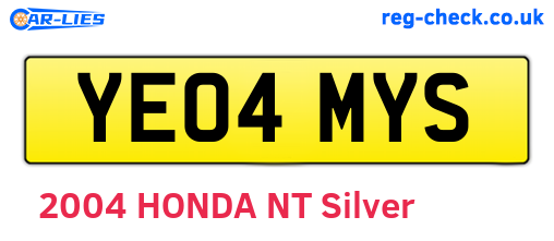 YE04MYS are the vehicle registration plates.