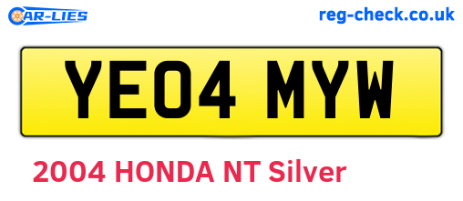 YE04MYW are the vehicle registration plates.