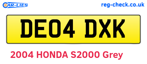DE04DXK are the vehicle registration plates.
