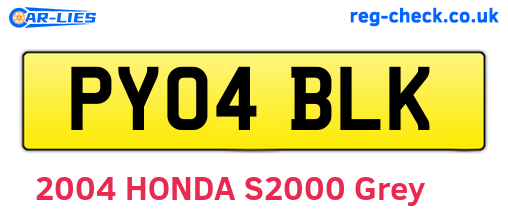 PY04BLK are the vehicle registration plates.