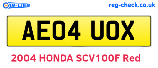 AE04UOX are the vehicle registration plates.