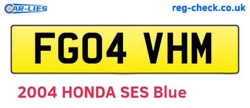 FG04VHM are the vehicle registration plates.