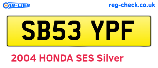 SB53YPF are the vehicle registration plates.