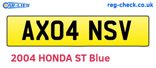 AX04NSV are the vehicle registration plates.