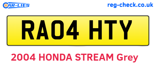 RA04HTY are the vehicle registration plates.