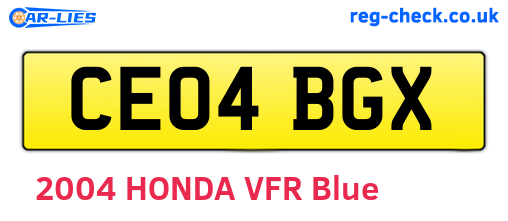 CE04BGX are the vehicle registration plates.