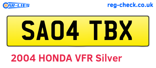 SA04TBX are the vehicle registration plates.