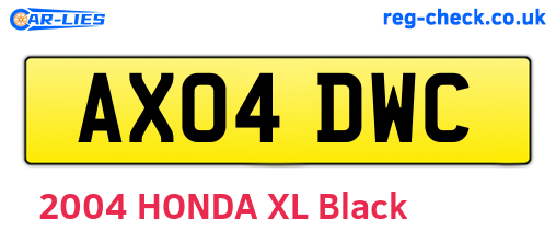 AX04DWC are the vehicle registration plates.