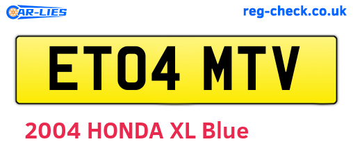ET04MTV are the vehicle registration plates.