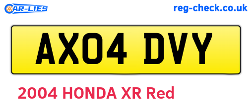 AX04DVY are the vehicle registration plates.