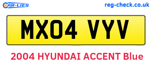 MX04VYV are the vehicle registration plates.