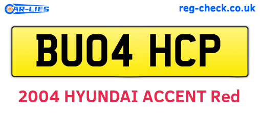 BU04HCP are the vehicle registration plates.