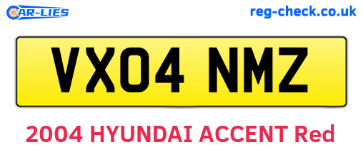 VX04NMZ are the vehicle registration plates.