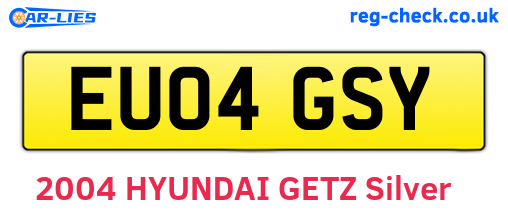 EU04GSY are the vehicle registration plates.