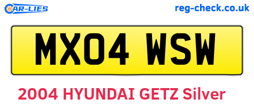 MX04WSW are the vehicle registration plates.