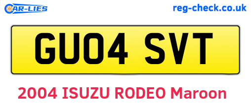 GU04SVT are the vehicle registration plates.