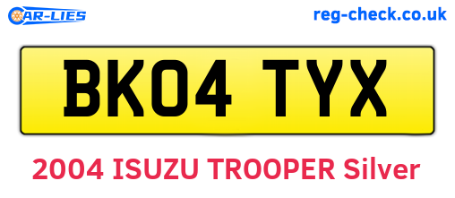 BK04TYX are the vehicle registration plates.