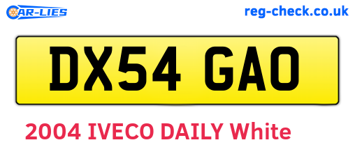 DX54GAO are the vehicle registration plates.