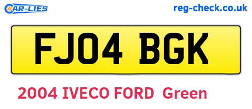 FJ04BGK are the vehicle registration plates.