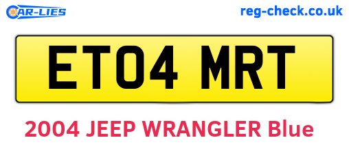 ET04MRT are the vehicle registration plates.