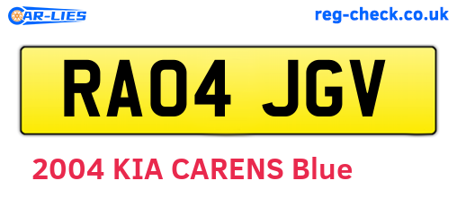 RA04JGV are the vehicle registration plates.