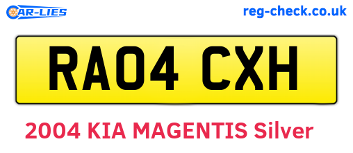 RA04CXH are the vehicle registration plates.