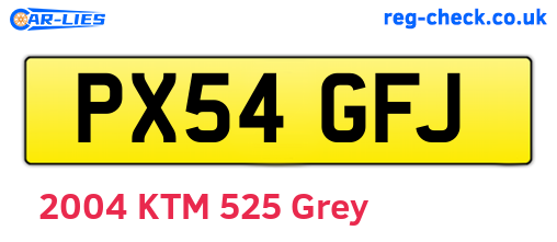 PX54GFJ are the vehicle registration plates.