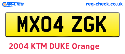 MX04ZGK are the vehicle registration plates.