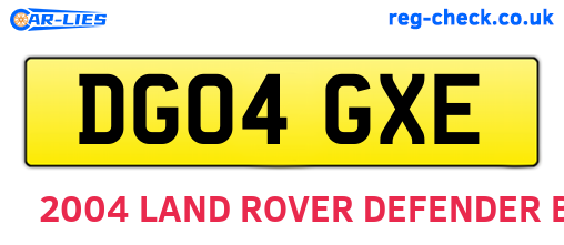 DG04GXE are the vehicle registration plates.