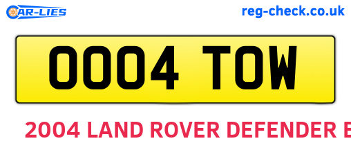 OO04TOW are the vehicle registration plates.