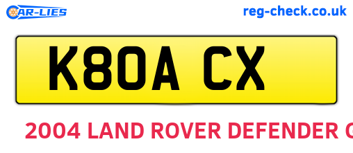 K80ACX are the vehicle registration plates.