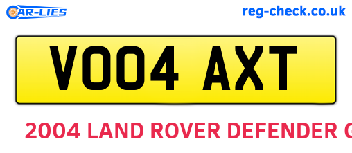 VO04AXT are the vehicle registration plates.