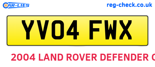 YV04FWX are the vehicle registration plates.