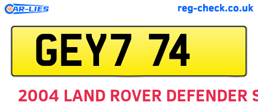 GEY774 are the vehicle registration plates.