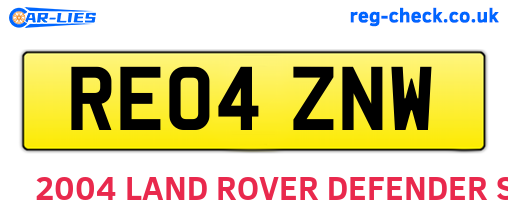 RE04ZNW are the vehicle registration plates.