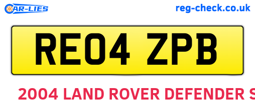 RE04ZPB are the vehicle registration plates.