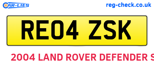RE04ZSK are the vehicle registration plates.