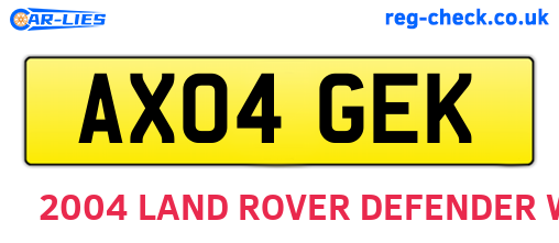 AX04GEK are the vehicle registration plates.
