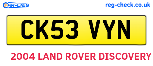 CK53VYN are the vehicle registration plates.
